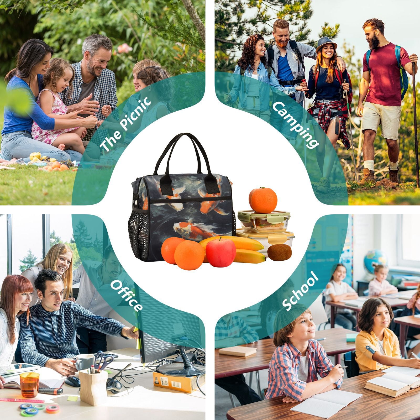 Three Fish Cooler Bag Lunch Bag Soft Cooler Cooling Tote Insulated Lunch Box for Adult Men Women