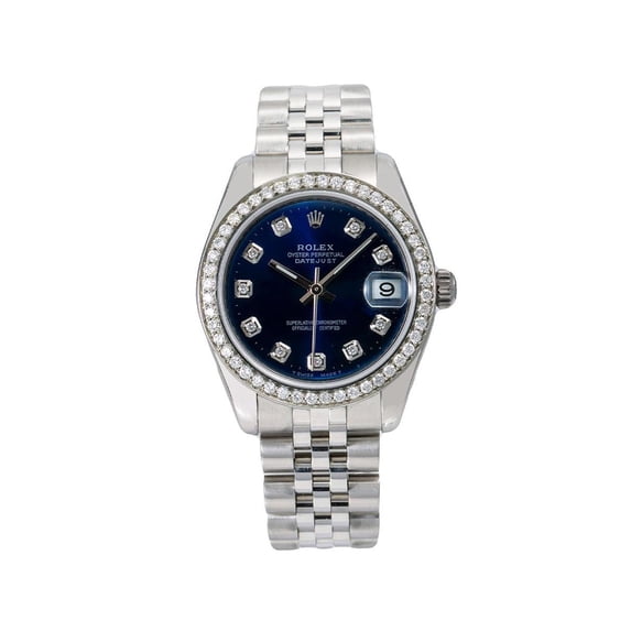 Pre-Owned Rolex Datejust 31MM 178240 Blue Diamond Dial Diamond Bezel Stainless Steel Jubilee Bracelet 1.25ct
