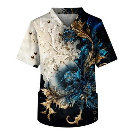 

HHei_K Body Scrubs Men s Short Sleeve V Neck Print Chest Pocket Carer Top