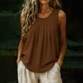 thumbnail image 4 of TEAJOPSUU Tank Tops for Womens Sleeveless Crew Neck Blouses Loose Fit Front Pleated Solid Color Shirts Coffee, 4 of 7