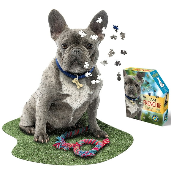 Madd Capp: I Am Frenchie - 550 Piece Puzzle - Dog Shaped Animal Jigsaw, 25 x 30" Assembled Size, Poster Reference, Educational Fun Fact Booklet