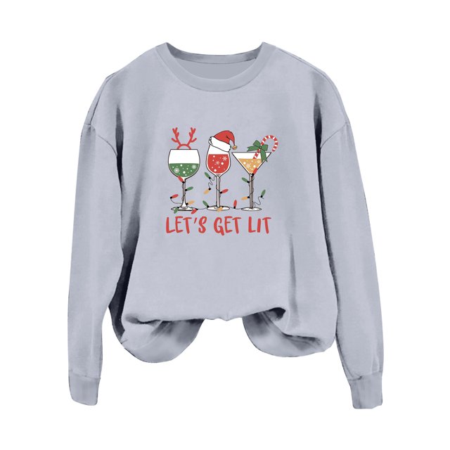 VBARHMQRT Bride Sweatshirt Women's Solid Color Christmas Print Long Sleeve Casual Drop Shoulder Sweatshirt
