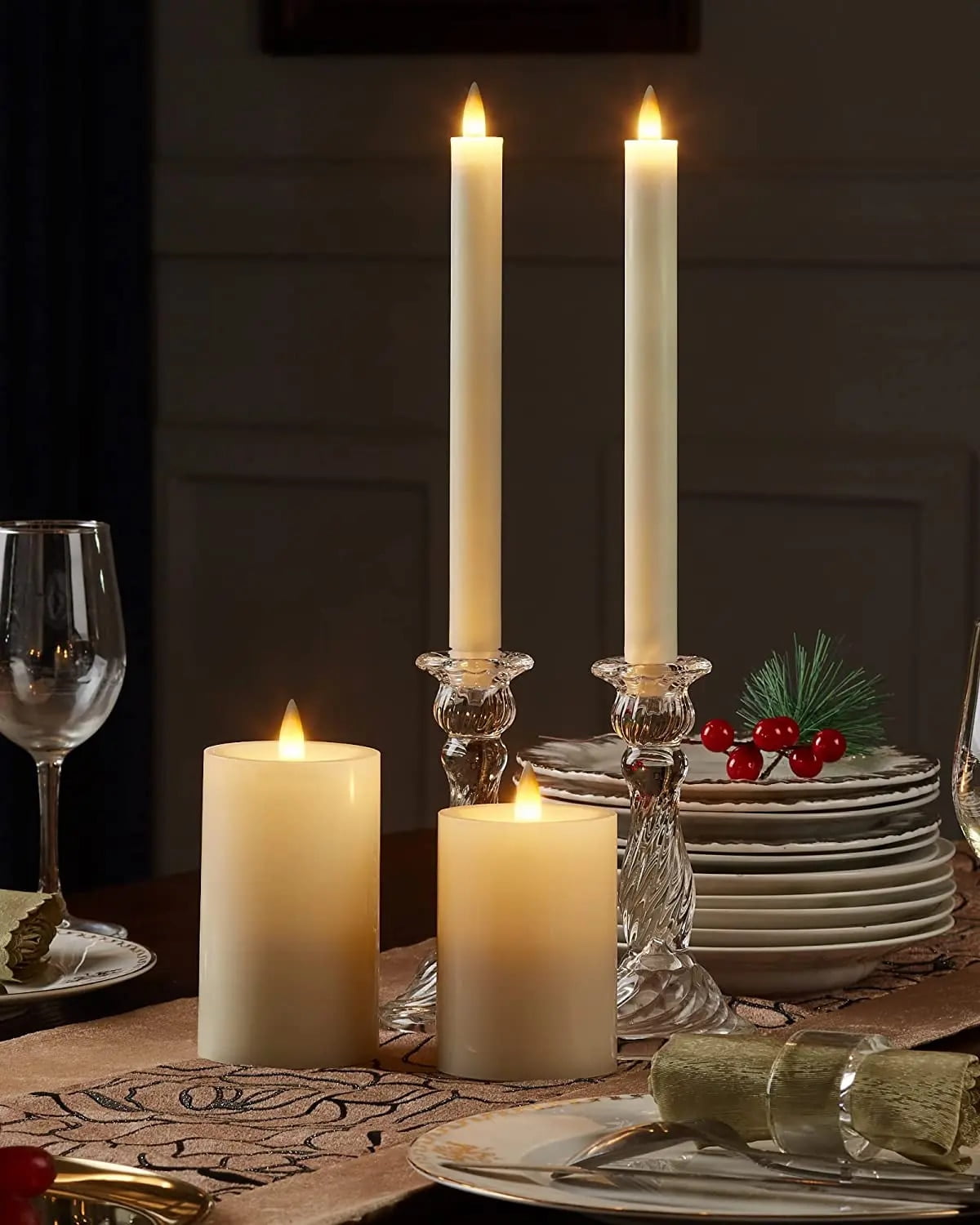 Moving Flame Taper Candles with Remote and Timer, Flameless LED Candlesticks Flickering with Moving Wick, Christmas Decorations