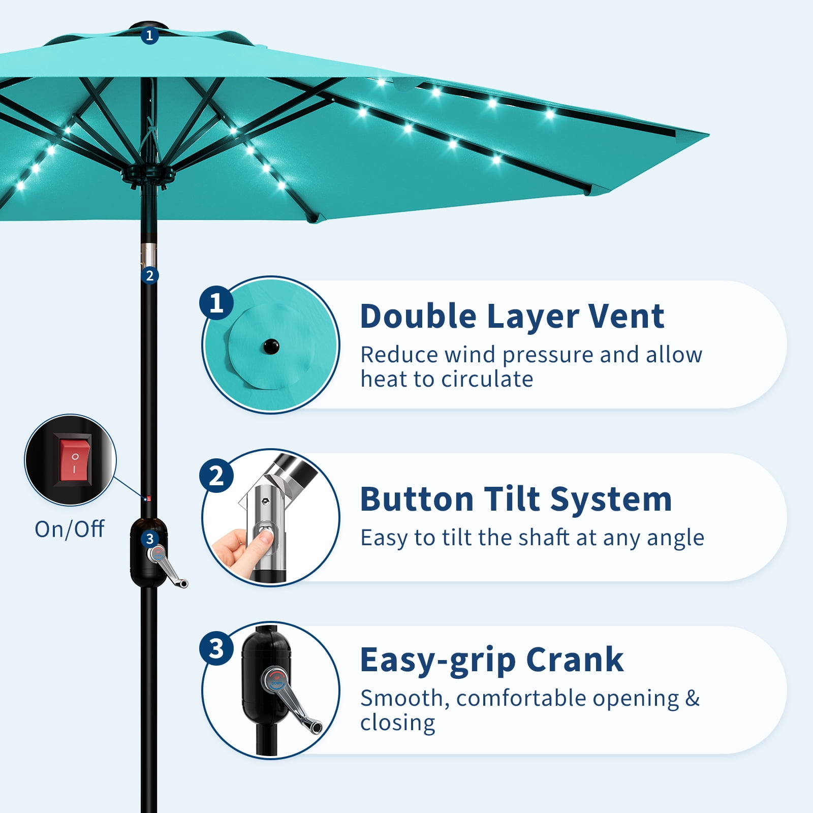 GOGRANT 98.4 in Multi-color Rectangle Market Patio Umbrella, with Adjustable Tilt, Crank Opening Mechanism