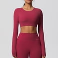 thumbnail image 4 of Timegard Hauts de Yoga pour Femmes Skinny Extensible Col Rond Manches Longues Cropped Tops de Gym Couleur Unie, 4 of 6