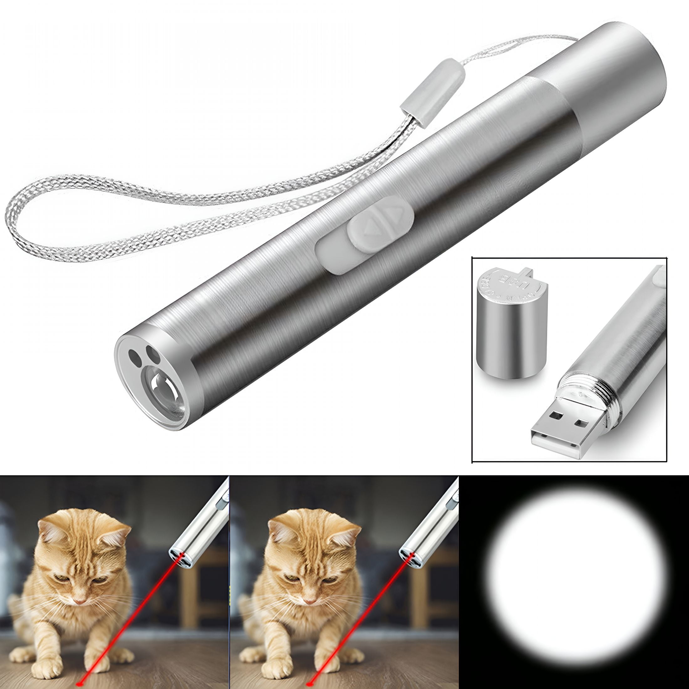 cat flashlight rechargeable Rabbit & Friends Silicone – USB-C & Child Safe – PetitDame The focusable beam enables both pinpoint long CHUQIANTONG Cat Toys Laser Pointer