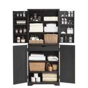 ACCOHOHO 72 Tall Kitchen Pantry, Farmhouse Storage Cabinet with Barn Doors, Drawer and Adjustable Shelves, Rustic Wood Cupboard for Kitchen, Dining Room, Bathroom, Black