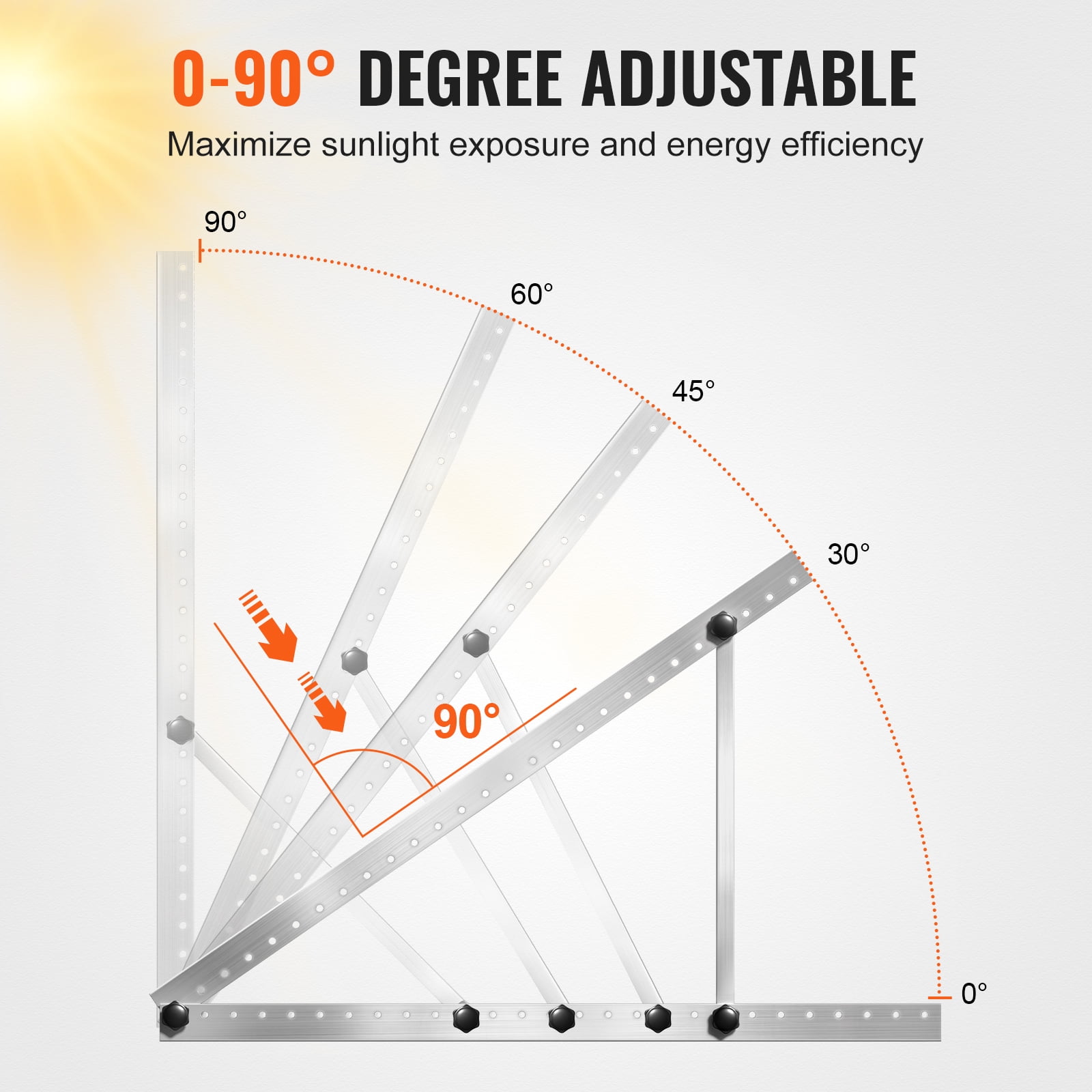 KFFKFF 50-Inch Solar Panel Support Brackets, 0 to 90° Modifiable Incline Mount Brackets Sustain 100-550W Solar Panels, Featherweight Aluminum Brackets with Foldable Incline Legs for RV, Roof, Boat