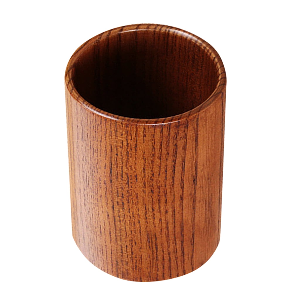 Round Wood Utensil Storage Holder Kitchen Wooden Cutlery Decor Jar 15x8.7cm