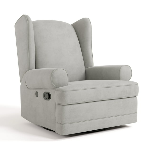 Storkcraft Serenity Wingback Upholstered Recline Glider with USB, Steel