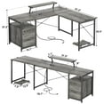 thumbnail image 3 of Homieasy Reversible L-Shaped Gaming Desk with Power Outlet & LED Light Strip, Home Office Computer Desk with Monitor Stand, File Drawer and Workstation,Gray Oak, 3 of 7