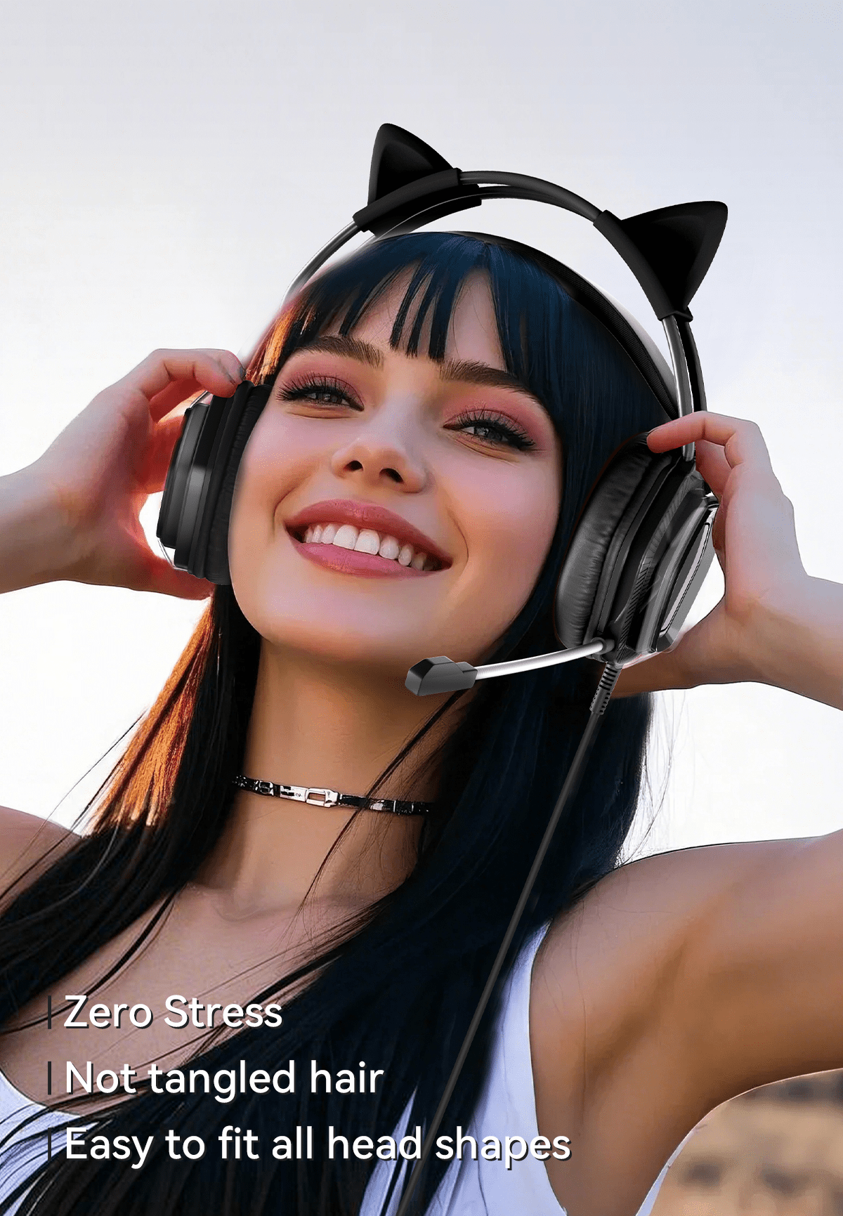 Wantek V10 Cat Ear Style Gaming Headset with comfortable fit and vibrant RGB lighting, Hi-Fi Sound - Black