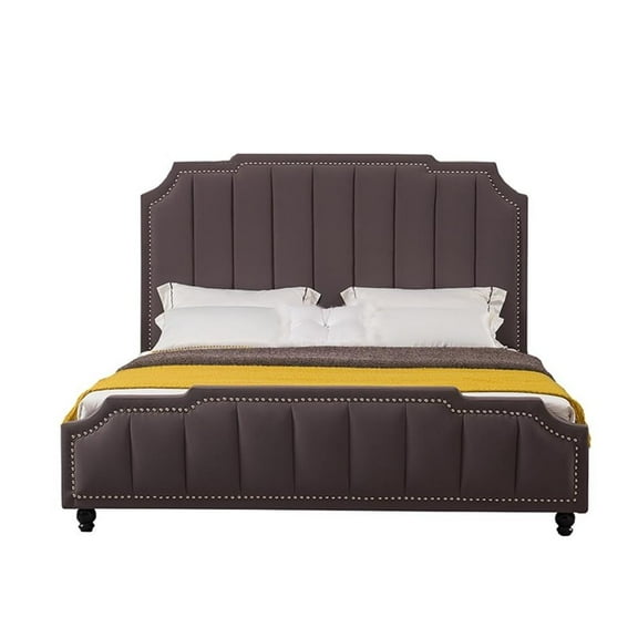 American Eagle Fabric Tufted Queen Platform Bed with Nailhead Trim in Gray