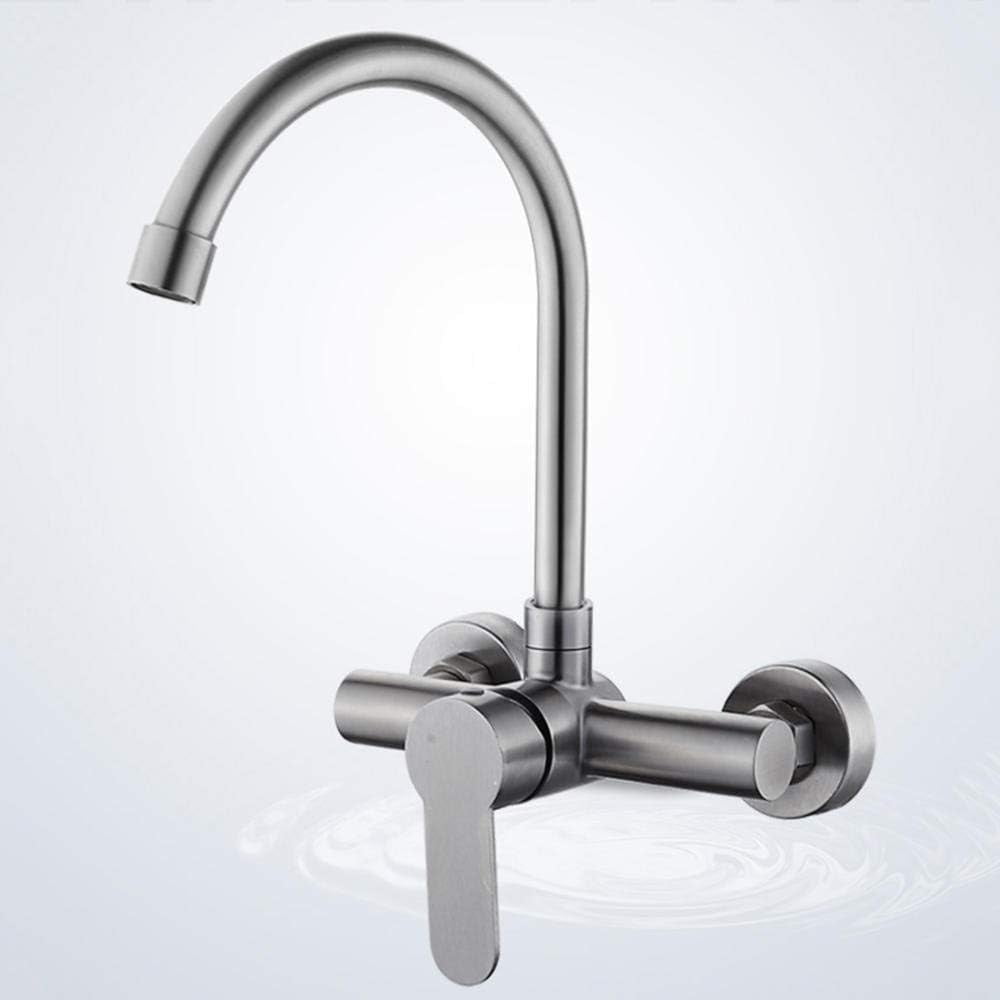 Wall-mounted wall-mounted, hot and cold, 304 stainless steel, kitchen, sink, balcony laundry pool, double hole, faucet