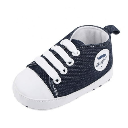 

Xmarks Unisex Baby Boy Girl Canvas Sneaker Soft Sole Infant Lace up Newborn Ankle Toddler First Walkers Crib Shoes Dark Blue 01 0-18 Months