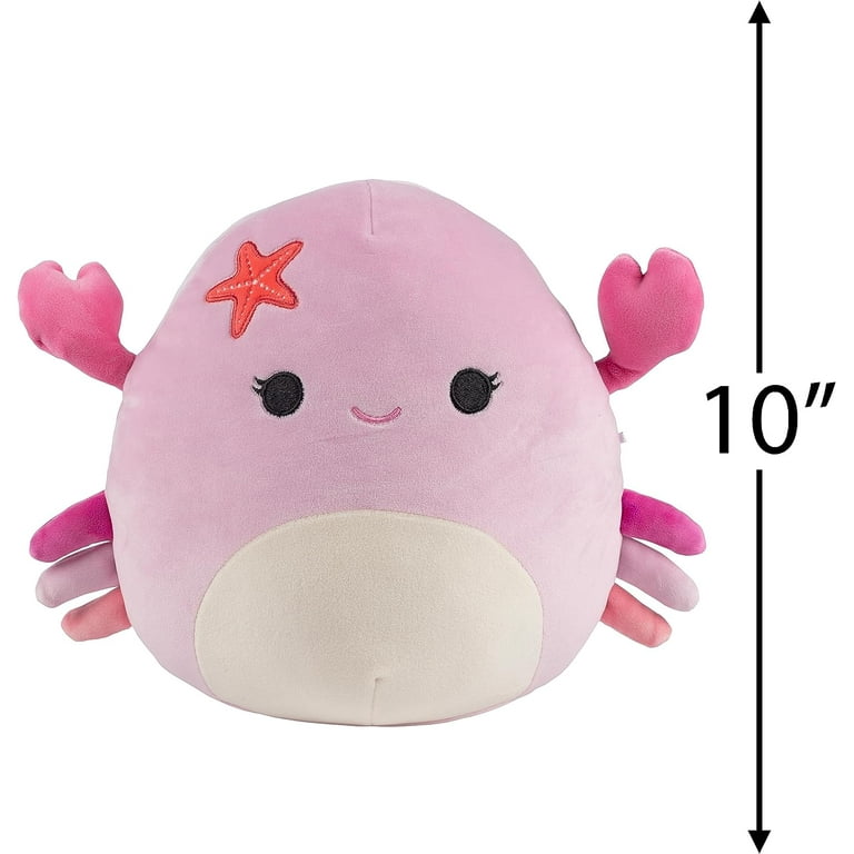 Squishmallows 10 Cailey The Pink Crab with Starfish Pin - Official Kellytoy Plush - Soft and Squishy Stuffed Animal Toy - Great Gift for Kids