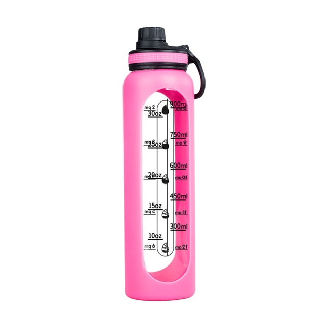 Bouteille d'Eau en Verre Gradué Transparent 1000 ml, Vaisselle de Boisson Sportive Résistante à la Chaleur avec Poignée