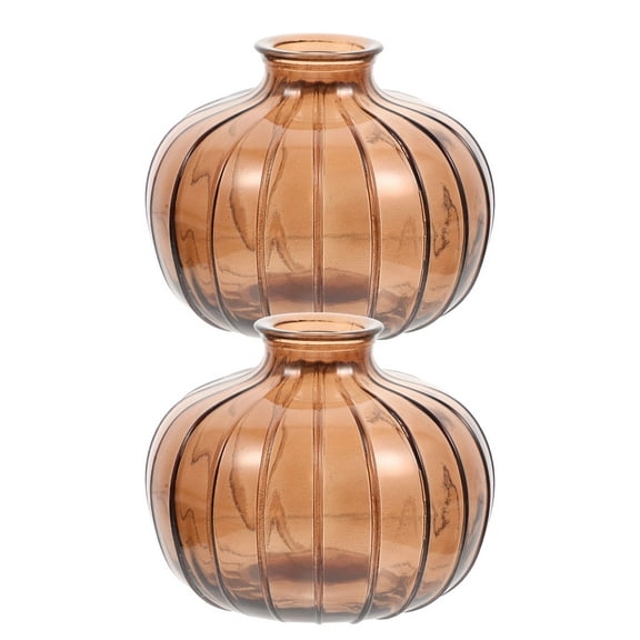 Topbathy Decorative Floral Vase 2Pcs Glass Tiny Flower Vase for Shelves and Cabinets Brown and Transparent
