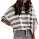 thumbnail image 1 of Camiseta holgada con estampado de rayas y cuello redondo informal para mujer a la moda Fridja  ghj987+4395, 1 of 1