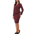 thumbnail image 4 of Conjuntos de trajes para mujeres INSPIRE CHIC, atuendos de negocios, blazer peplum sin cuello, falda lápiz formal, conjunto de 2 piezas, color burdeos, 4 of 6