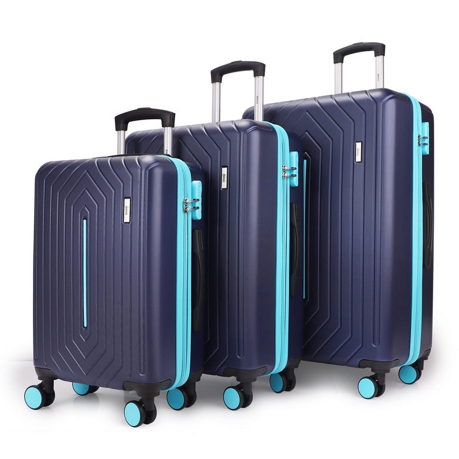 Mona ABS Hard shell Lightweight 360 Dual Spinning Wheels Combo Lock 28" 24", 20" 3 Piece Luggage Set / Indigo & Red