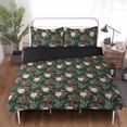 thumbnail image 3 of Flores de Navidad Juego de cama (3Pcs), Verde Rojo Una funda nórdica y dos almohadas, 3 of 9