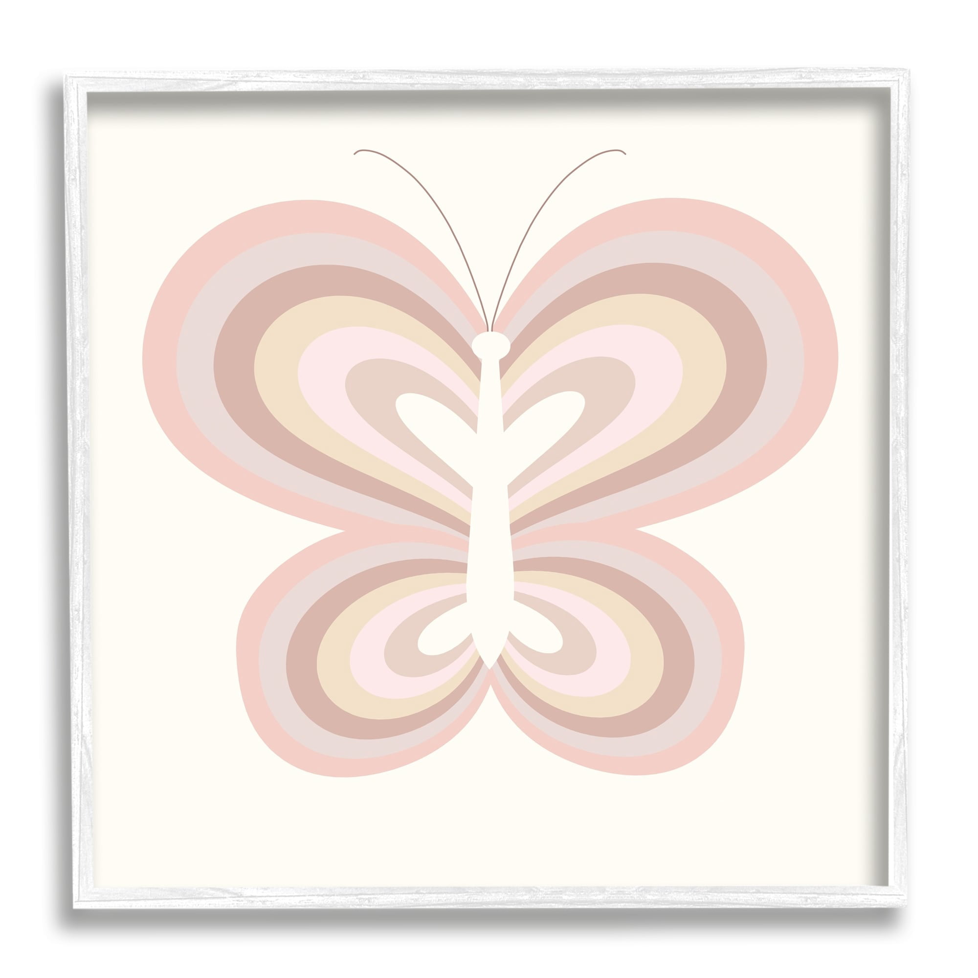 Stupell Industries Kids' Pink Butterfly Illustration Striped Rainbow Wings Graphic Art White Framed Art Print Wall Art, 12x12, by Daphne Polselli