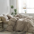 thumbnail image 4 of MooMee Duvet Cover Set Queen 100% Washed Cotton Twill Ultra-Soft Breathable Linen Like 3-Piece (Tannish Linen Grey, 90"x90"), 4 of 6