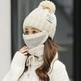thumbnail image 4 of Women Winter Hat Set of 4 , Winter Beanie with Buttons Scarf Facial Cover and Touch Screen Gloves Fleece Lining Kint Hat, 4 of 6