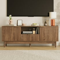 57" Fluted TV Stand, Media Console with Storage and Open Compartment, Wood Entertainment Center for TVs Up to 65 Inch, Narrow Under TV Cabinet for Living Room, Bedroom