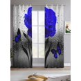 thumbnail image 2 of Blue Rose Sheer Curtains 63 Inch Length 2 Panels Set for Living Room/Bedroom, Flower Raindrops Butterfly Grey Art Kitchen Curtains Grommet Semi-Sheer Curtains Drapes Voile Window Treatments 42"x63"x2, 2 of 7