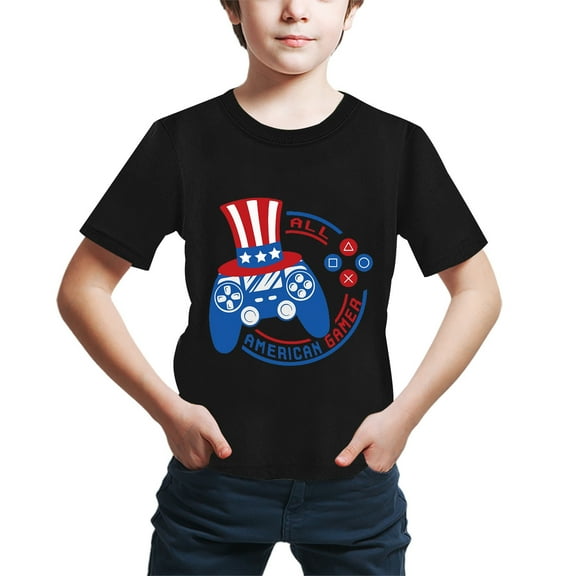 Gubotare Boys T Shirts Toddler 4th of July Shirts Kids American Flag T-Shirts Boys Girls Patriotic Independence Day Memorial Day Tops Tees 6T 7T,Black 6-7 Years