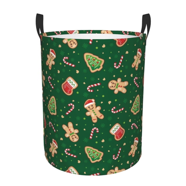 Fotbe green Christmas Element Cesto de Ropa con Asas, Cesto Impermeable de Gran Capacidad, Bolsa de Lavado para Dormitorio, Cesto de Ropa con Ruedas y Asas-Medium
