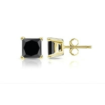 Paris Jewelry 10k Yellow Gold Created Black Sapphire 3 Ct Princess Cut Stud Earrings Plated