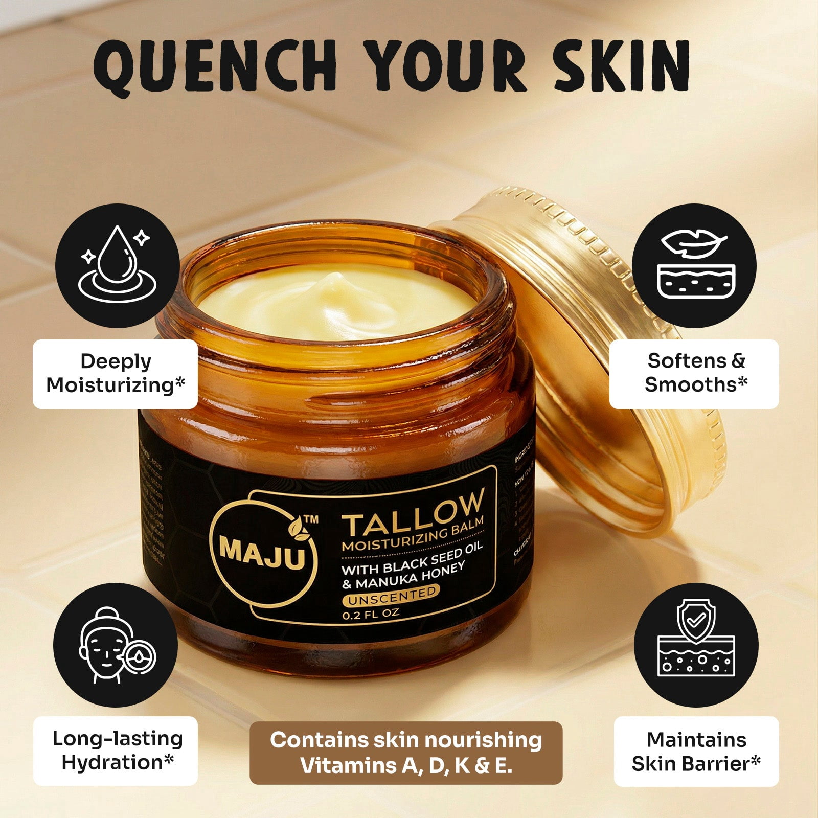MAJU's Black Seed Manuka Tallow, 2 Fl Oz, Unscented, Grass Fed Beef Tallow Balm, Deeply Hydrating for All Day Skin Nourishment