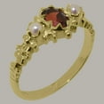 thumbnail image 2 of LBG British Made 18k Yellow Gold Real Genuine Garnet & Cultured Pearl Womens Promise Ring - 33 size options - Size 5.75, 2 of 9