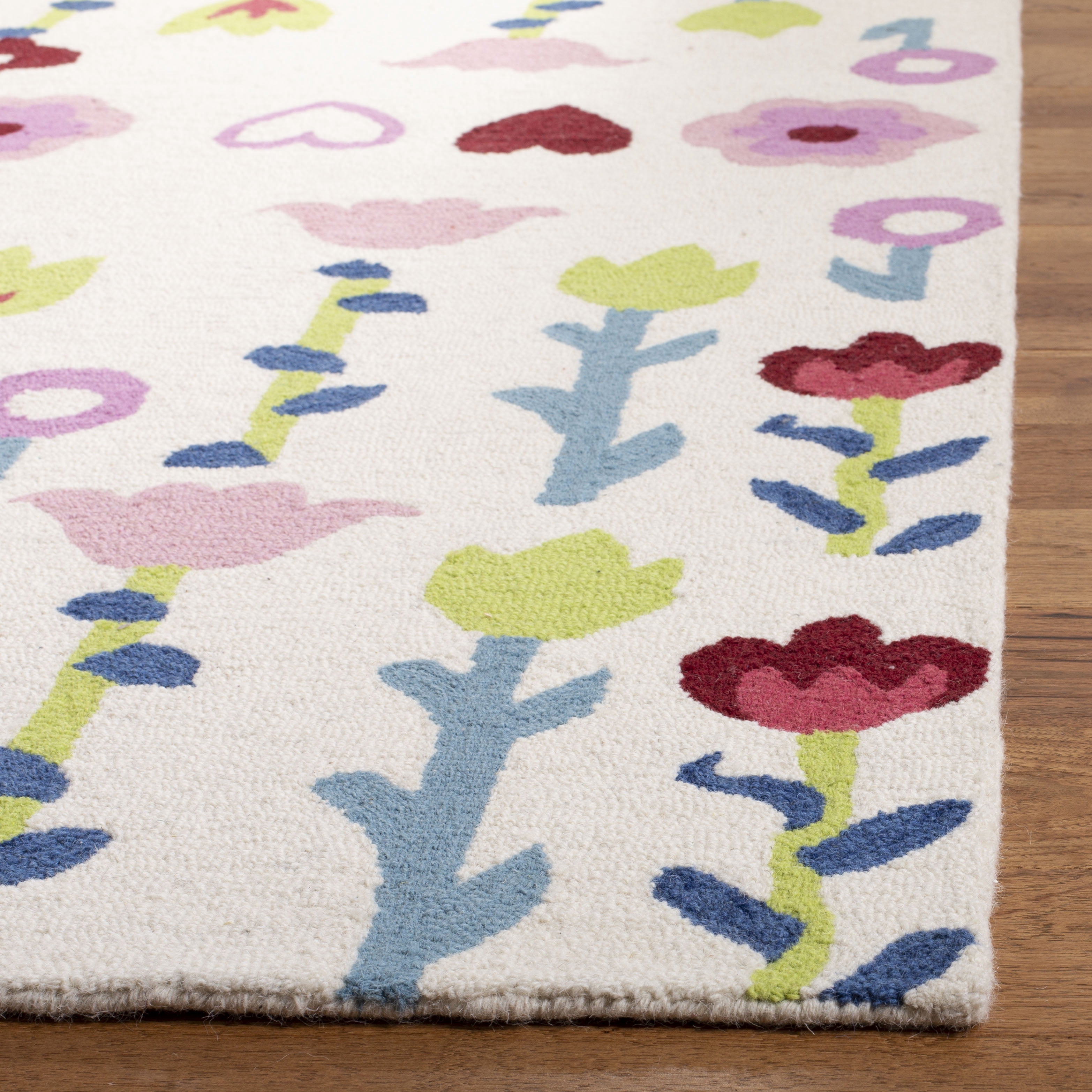 SAFAVIEH Kids Antoinette Floral Wool Runner Rug, Ivory/Pink, 2'6" x 8'