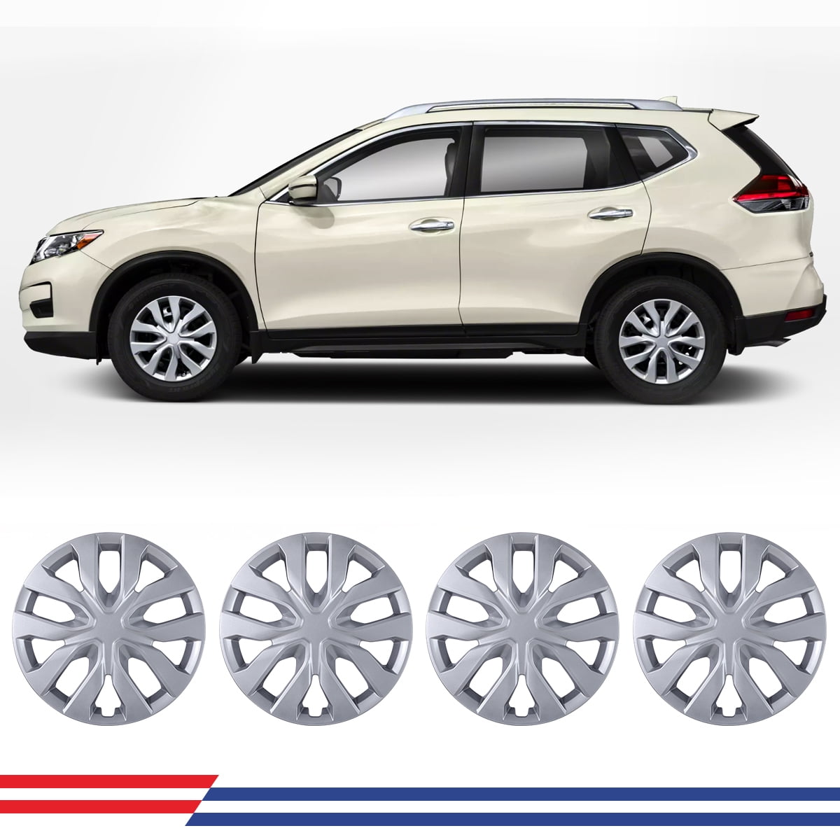 (4 Pack)17" Hubcaps Wheel Rims Cover for 2014-2020 Nissan Rogue Compatible with Steel Wheels Snap on Installation ABS+PC Material(17-inch,Lacquer)
