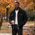thumbnail image 5 of WIZUTIZ Men's Sherpa Lined Trucker Jacket Stand Collar Full Zip Fall Winter Warm Fuzzy Outerwear Coat, 5 of 9