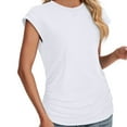 thumbnail image 2 of Plebaso T-shirts Décontractés pour Femmes d'Été à Manches Courtes Style Cap, Col Rond, Couleur Unie, Coupe Ample, T-Shirt Basique pour Femmes, 2 of 7