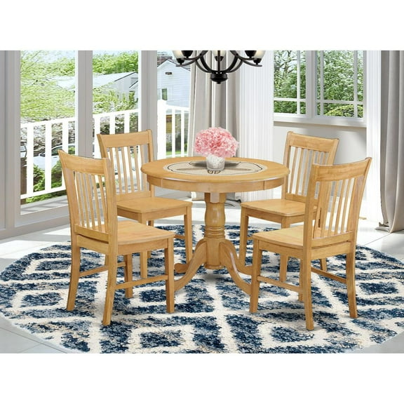 East West Furniture Antique 5-piece Wood Dining Table and Chair Set in Oak