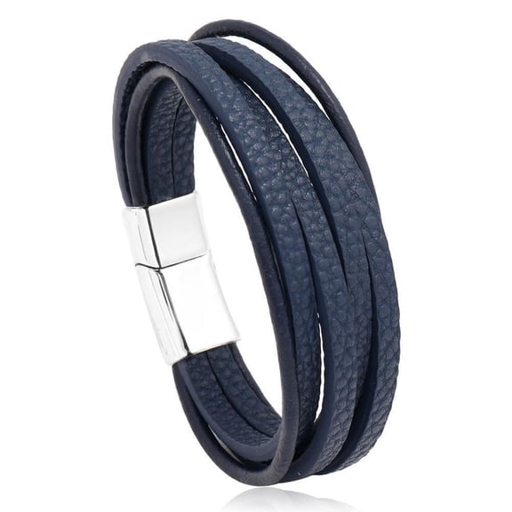 Uijokdef 1 PCS Fashionable and Minimalist Stainless Steel Leather Bracelet With Charming Temperament For Men(Blue)