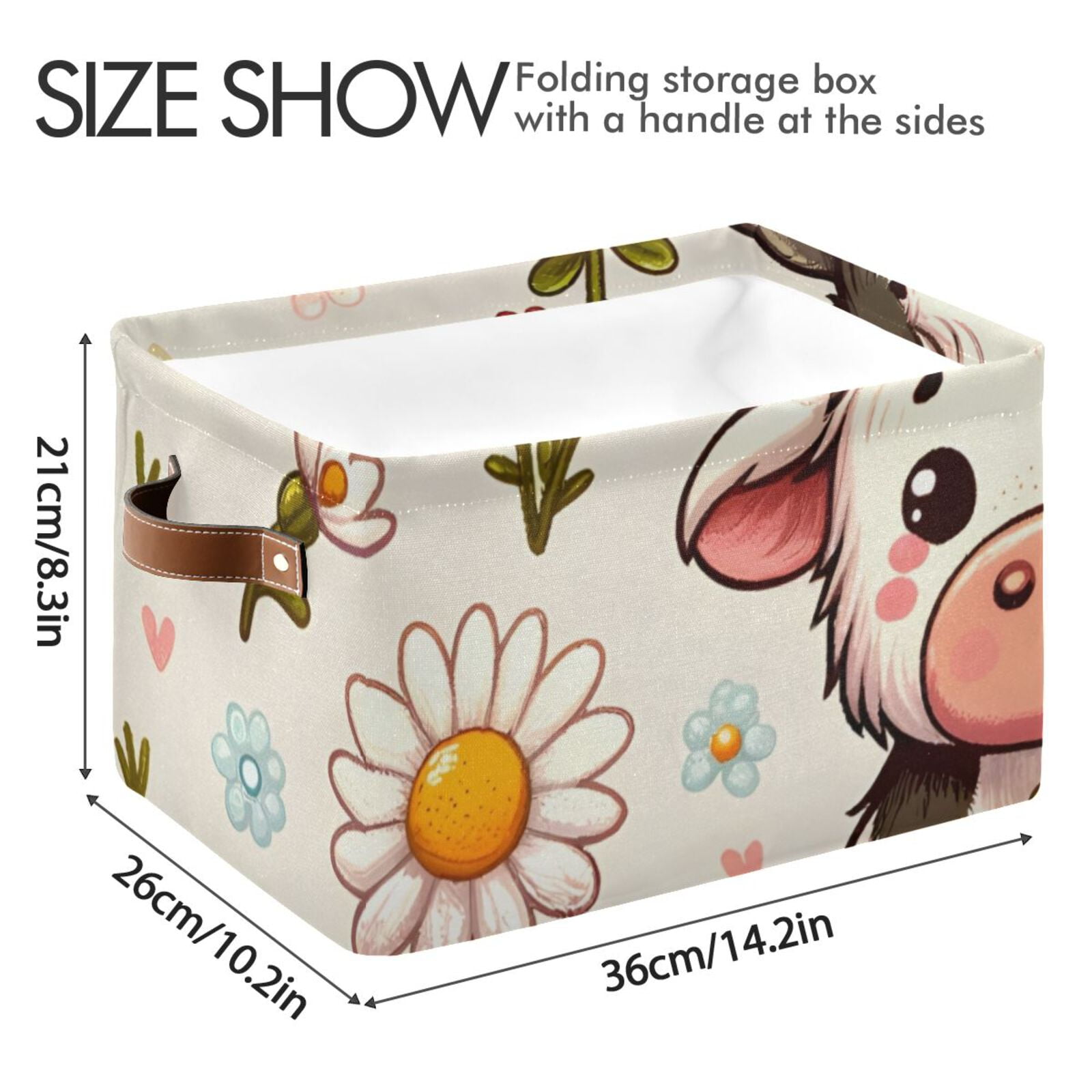 Cow on Flowers Storage Bins Baskets With Handles Storage Box Clothes Organizer Organization Toys