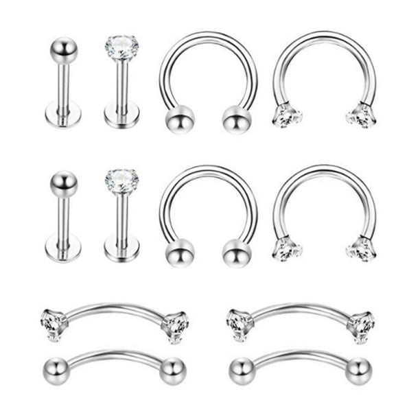 12 Unids / Set Stainlee Steel Nose Eyebrow Lip Studs Pendientes para Street Casual Ocasión Especial Aniversario de Acción de Gracias Sunnimix Joyas perforantes
