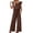 C485 Coffee, variant on Curuila Jumpsuits For Women Square Neck Sleeveless Solid Color Pocket Wide Leg Long Comfort Casual Bodysuits Beige Size L