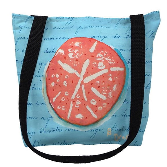 Betsy Drake TY092BM 16 x 16 in. Coral Sand Dollar Blue Script Tote Bag - Medium