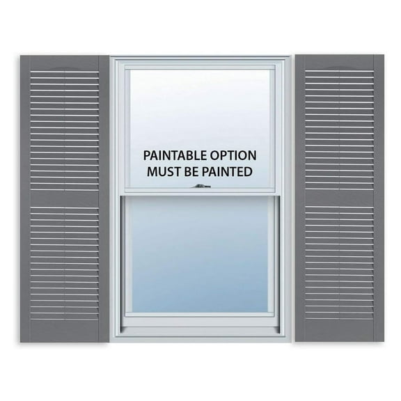 Exterior Standard Louver Exterior Vinyl Shutter, Paintable (Pair), 15 Inch x 63 Inch