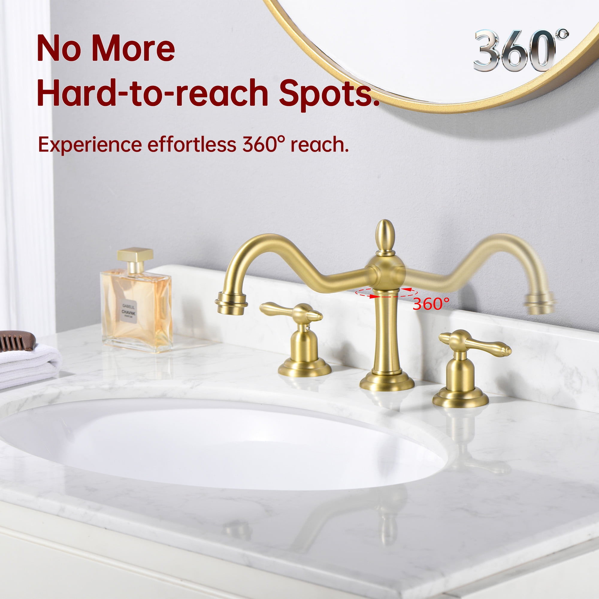sumerain 3 Hole Bathroom Sink Faucet Brushed Gold, 8 Inch Widespread Bathroom Lavatory Faucet Two Handle
