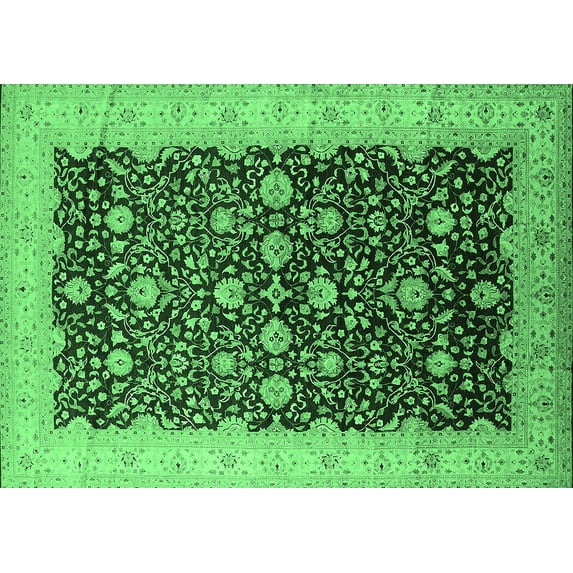 Ahgly Company Indoor Rectangle Oriental Emerald Green Traditional Area Rugs, 2' x 5'