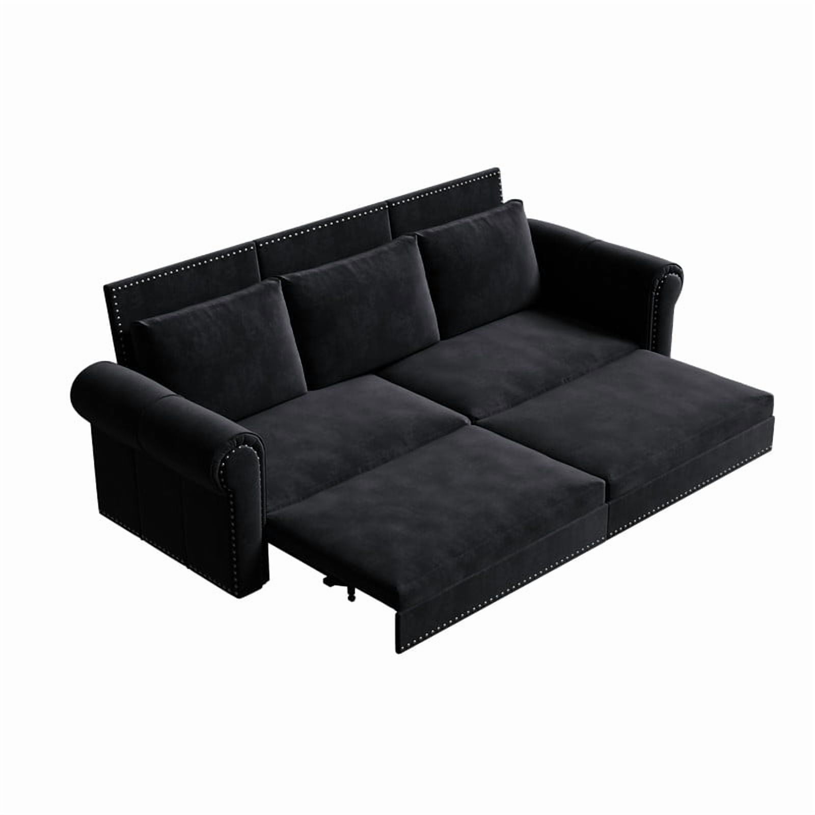 3-in-1 Velvet Convertible Sleeper Bed, 93.7" Chesterfield Sofa, King Size Pull Out Sofa Bed with Nailhead Trim & Rolled Arms, , Multi-Functional Futon Bed for Living Room, Bedroom, Apartment